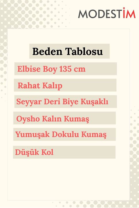 Kadın Kol Manşetli Rahat Kalıp Oysho Kalın Yumuşak Dokulu Kumaş Kışlık Tesettür Uzun Elbise Kahve