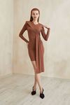 Kadın Büzgülü Şal Detaylı Elbise Kahve
