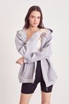 Kadın İçi Polarlı Ön Fermuarlı Kapşonlu Ceket Sweatshirt Hırka Gri