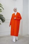 Kadın V Yaka Düğmeli Uzun İnce Yazlık Tesettür Hırka-Oranj