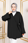 Yan Bağlamalı Atlas Tunik-Siyah