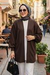 Kadın Cepli Oversize Tesettür Kimono Hırka – Mevsimlik Rahat Kesim Uzun Ceket Kahve
