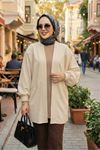 Kadın Cepli Oversize Tesettür Kimono Hırka – Mevsimlik Rahat Kesim Uzun Ceket Krem