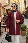 Kadın Cepli Oversize Tesettür Kimono Hırka – Mevsimlik Rahat Kesim Uzun Ceket Bordo