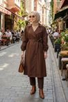 Düğmeli Kruveze Uzun Trenç-Kahve
