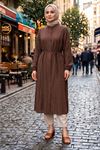 Kadın Tesettür Uzun Tunik Hakim Yaka Boydan Düğmeli Belden Bağlamalı Rahat Kalıp Günlük Şık 120 CM Uzun Tesettür Tunik