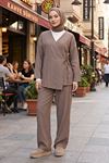 Kadın Duman Yandan Bağlamalı Çilek Kumaş Kimono Tunik Pantolon Takım Kombin 