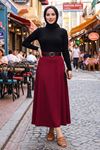 Kadın Bordo Kelebek Formlu Kemerli Yarı Mevlana Tesettür Etek