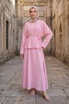 Kadın Pembe Ceket Kimono Bağlamalı Jile Elbise Ceket İkili Tesettür Takım  Çilek Elbise Takım Kombin
