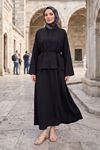 Kadın Siyah Ceket Kimono Bağlamalı Jile Elbise Ceket İkili Tesettür Takım  Çilek Elbise Takım Kombin