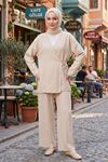 Kadın Taş Yandan Bağlamalı Çilek Kumaş Kimono Tunik Pantolon Takım Kombin	Pİ