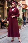 Kadın Bordo V Yaka Bağlamalı Kuşak Papatya Detayı Belden Kuşaklı  Yazlık Tesettür Elbise