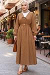 Kadın Taba V Yaka Bağlamalı Kuşak Papatya Detayı Belden Kuşaklı  Yazlık Tesettür Elbise