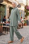 Kadın Haki Rahat Kalıp Yazlık Gömlek Tunik Pantolon Trend Şık Spor Günlük Tesettür Takım Kombin 