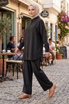 Kadın Siyah Rahat Kalıp Yazlık Gömlek Tunik Pantolon Trend Şık Spor Günlük Tesettür Takım Kombin 
