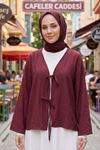 Kadın Bordo Ön Bağlamalı Yeni Sezon Tren Çilek Kumaş İnce Tesettür Kimono Tunik