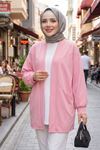 Kadın Cepli Oversize Tesettür Kimono Hırka – Mevsimlik Rahat Kesim Uzun Ceket Pembe
