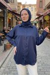 Kadın Lacivert Mavisi Saten Kumaş Tesettür Gömlek Tunik