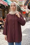 Kadın Bordo Duble Geniş Kol Müslin Kumaş Yazlık Trend Tesettür Gömlek