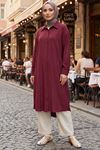 Kadın Gömlek Yaka Boydan Düğmeli Yazlık Çilek Kumaş 110 Cm Bordo Tesettür Uzun Tunik