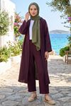 Kadın Bordo Belden bağlamalı Yazlık Şık Trend Uzun Kimono Hırka Pantolonlu Tesettür Takım