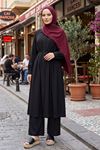 Kadın Gömlek Yaka Düğmeli Pileli 120 CM Uzun Tunik Pantolon Rahat Kalıp İkili Tesettür Takım