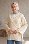 Kadın Kruvaze Yaka Yan Bağlamalı Çilek Kumaş Yazlık Hırka Kimono Tesettür Tunik Taş Tesettür Giyim