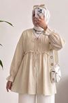 Kadın Ön Büzgülü Detaylı Kol Lastikli Bağlamalı Tesettür Taş Kimono Hırka Tunik