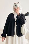 Kadın Roba Büzgülü Kol Lastik İnce Çilek Kumaş  Yazlık Trend Tesettür Siyah Kimono Hırka Tunik