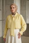 Trend Tesettür Sarı Fular Yaka Bluz Şık Broş Detaylı Gipeli Kol Tesettür Tunik Bluz
