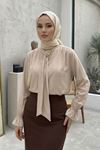 Trend Tesettür Taş Fular Yaka Bluz Şık Broş Detaylı Gipeli Kol Tesettür Tunik Bluz