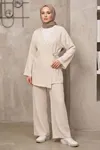 Kadın Taş Müslin Takım Kruvaze Bağlamalı Pantolon Ceket İkili Takım Tesettür Giyim