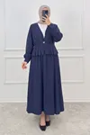 Kadın Lacivert Modal Kumaş Peplum Ceketli Etekli İkili Takım Tesettür Etek Ceket Takım