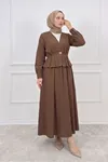 Kadın Kahve Modal Kumaş Peplum Ceketli Etekli İkili Takım Tesettür Etek Ceket Takım