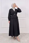 Kadın Siyah Modal Kumaş Peplum Ceketli Etekli İkili Takım Tesettür Etek Ceket Takım