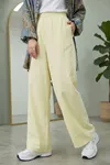Kadın Sarı Yeşil Cepli İnce Kot Kumaş Yıkamalı Tesettür Pantolon