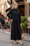 Kadın Müslin Kumaş Gömlek Tunik Etekli Tesettür Takım