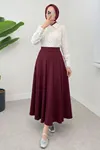 Kadın Çıma Parçalı Kloş Bordo Uzun Tesettür Etek