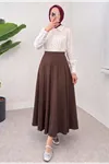 Kadın Çıma Parçalı Kloş Kahve Uzun Tesettür Etek 