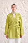 Önü Bağlamalı Kimono Tesettür Tunik Yağ Yeşili Oversize Yeni Sezon Rahat Kalıp Önü Baglamalı Tesettür Tunik
