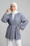 Önü Bağlamalı Kimono Tesettür Tunik Gri Oversize Yeni Sezon Rahat Kalıp Önü Baglamalı Tesettür Tunik