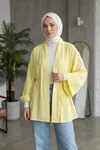 Önü Bağlamalı Kimono Tesettür Tunik Sarı Oversize Yeni Sezon Rahat Kalıp Önü Baglamalı Tesettür Tunik