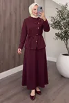 Kadın Yaka Detaylı Çapraz Düğmeli Etekli Bordo Tesettür Takım
