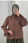 Kadın Kolu Tünelli Yaka Fırfırlı Kısa Trend Şık Kahve Tesettür Bluz Gömlek