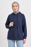 Kadın Lacivert Oysho Kumaş Yumuşak Dokulu Kapüşonlu Sweatshirt Kanguru Cepli Günlük Tesettür Sweat